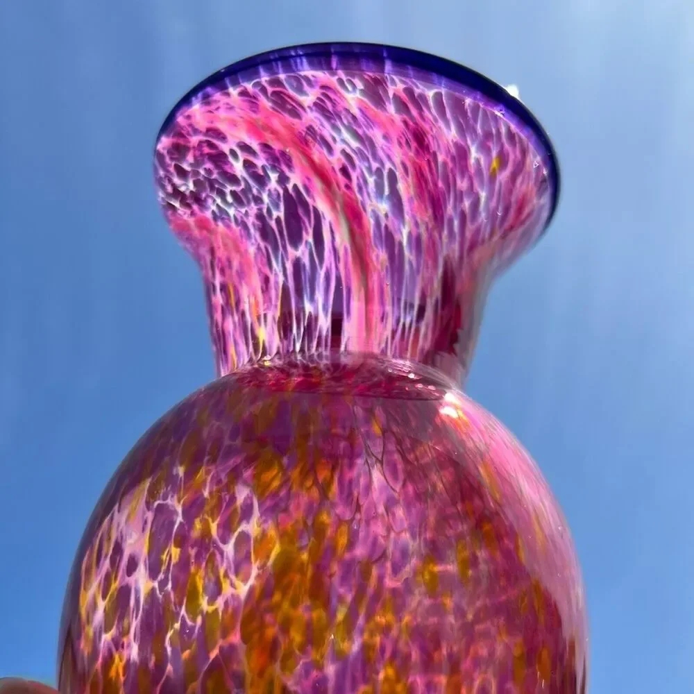 Cranberry Art Glass Confetti Vase‎ Hand Blown Tortoise Marbled Signed Brubaker